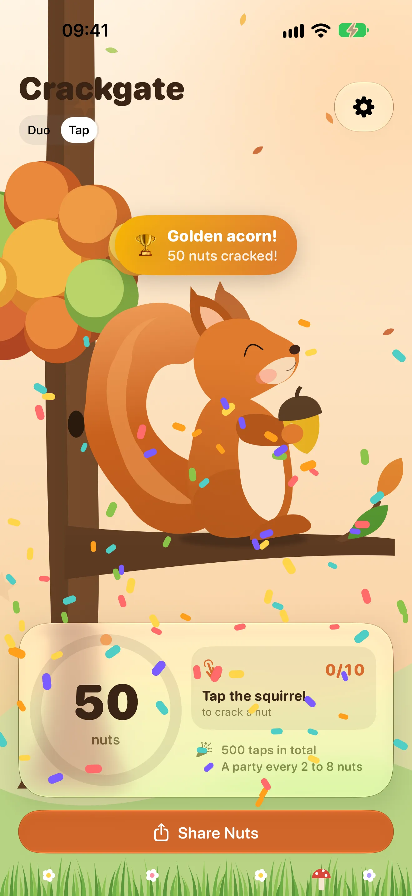 A squirrel party, with the golden acorn and confetti